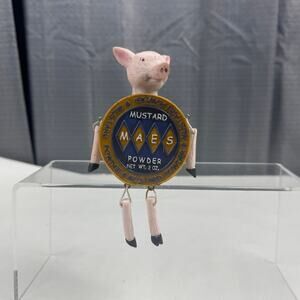 WMG Maes Mustard Powder Shelf Sitter Pig Vintage Resin Figurine